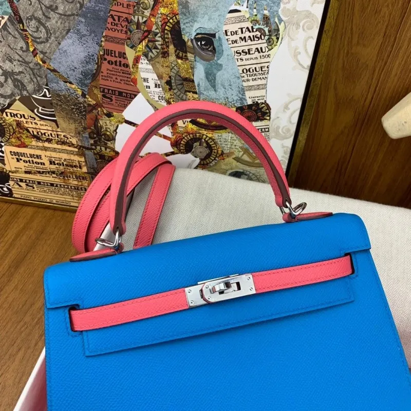 Hermes Kelly Blue Pink Handbag 132 - Image 5