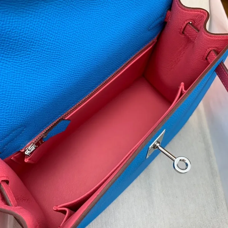 Hermes Kelly Blue Pink Handbag 132 - Image 6