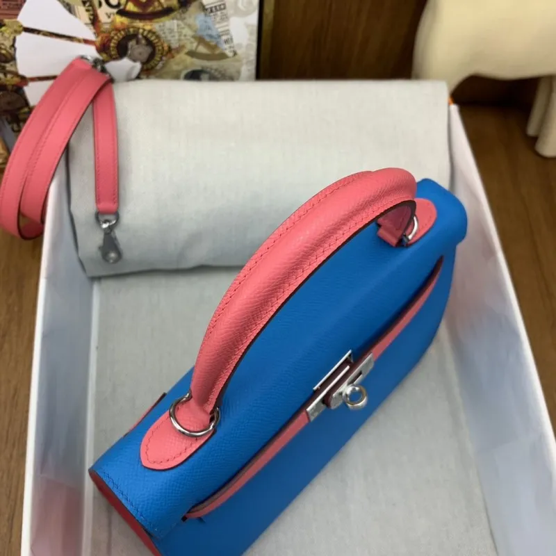 Hermes Kelly Blue Pink Handbag 132 - Image 7