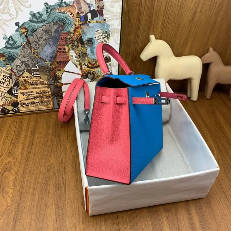 Hermes Kelly Blue Pink Handbag 132 - Image 8
