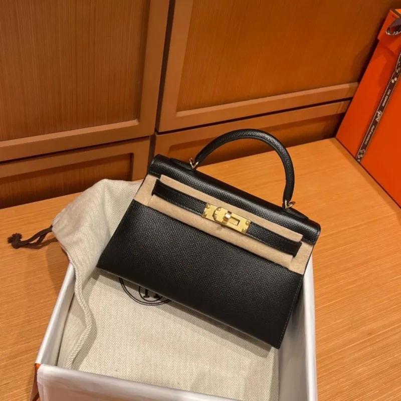 Hermes Mini Kelly Black Leather Handbag 136