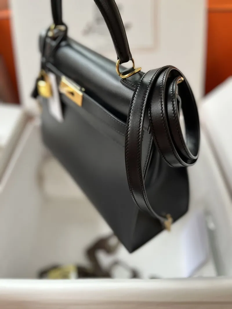 Hermes Black Leather Kelly Handbag - Image 9