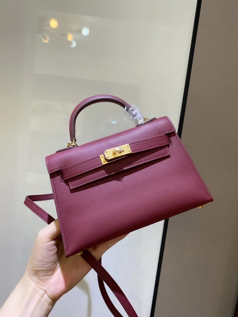Hermes Burgundy Mini Kelly Leather Crossbody Bag - Image 3