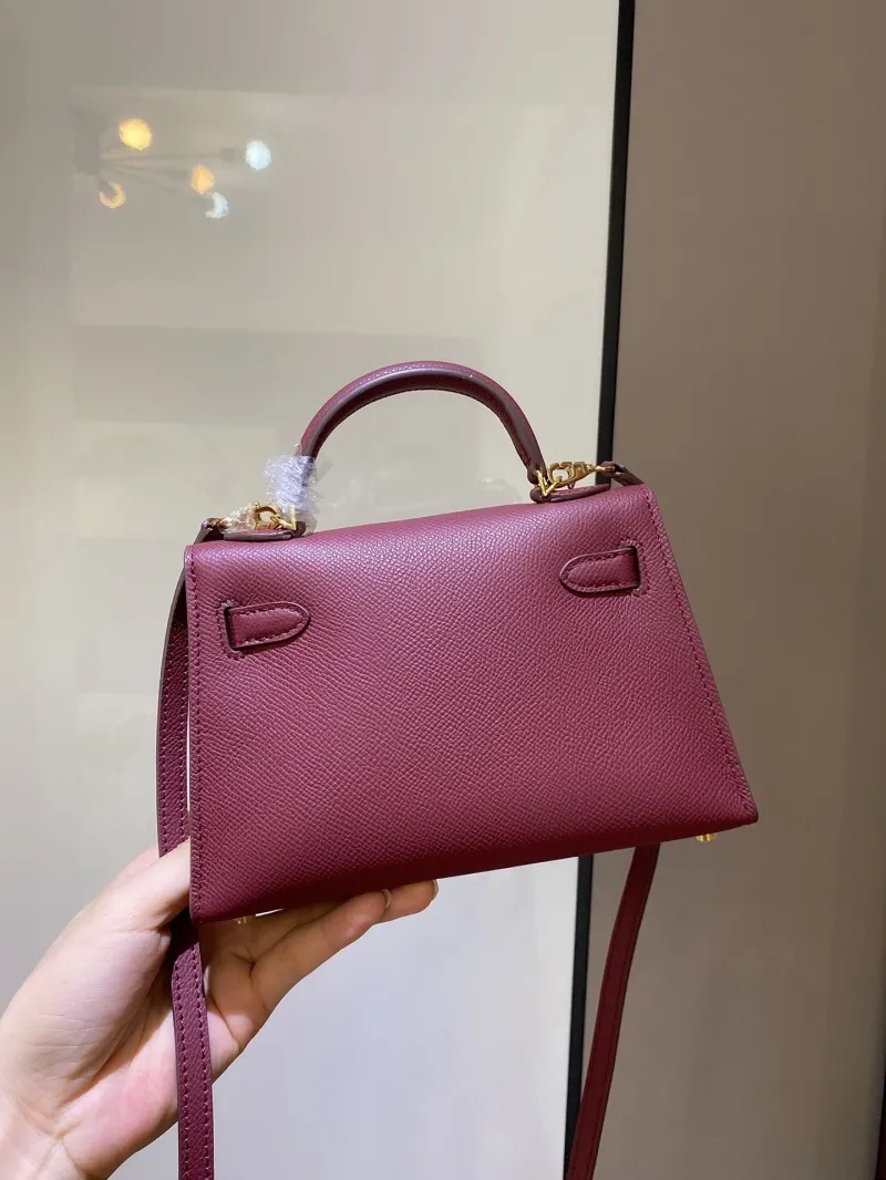 Hermes Burgundy Mini Kelly Leather Crossbody Bag - Image 4