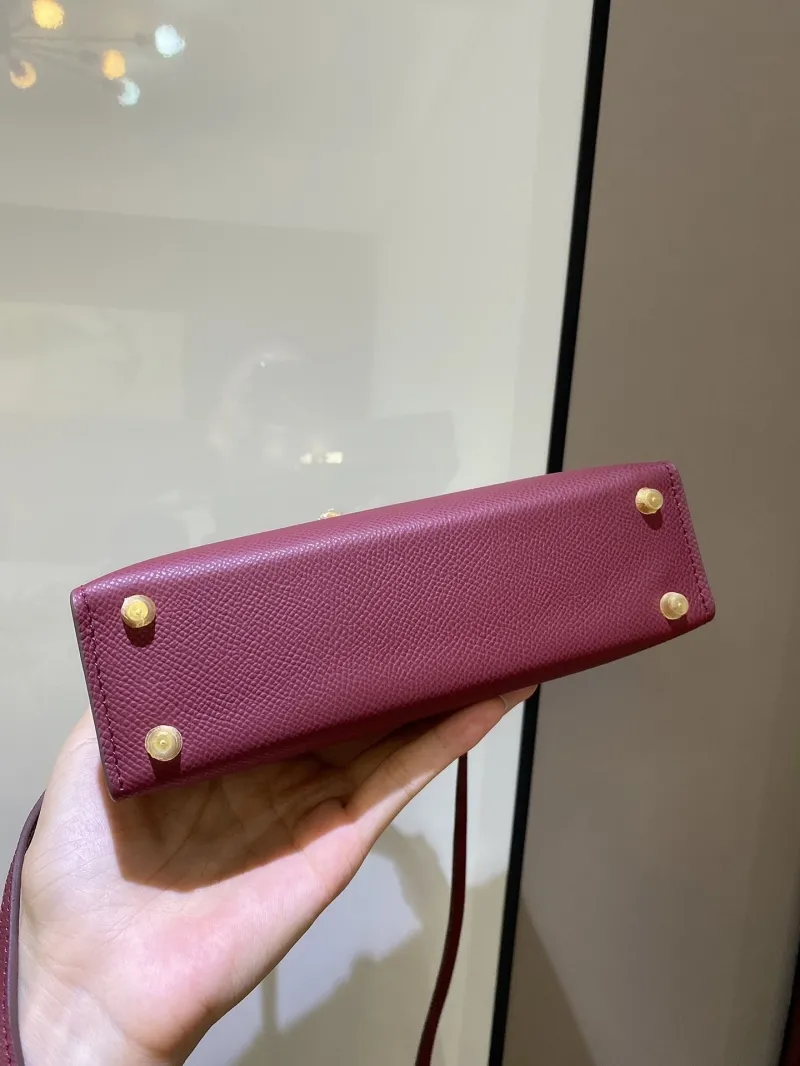 Hermes Burgundy Mini Kelly Leather Crossbody Bag - Image 6