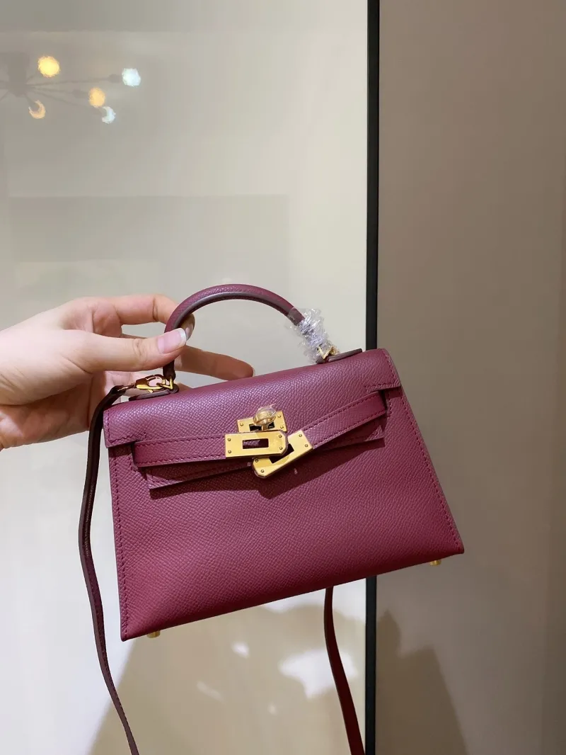 Hermes Burgundy Mini Kelly Leather Crossbody Bag - Image 7
