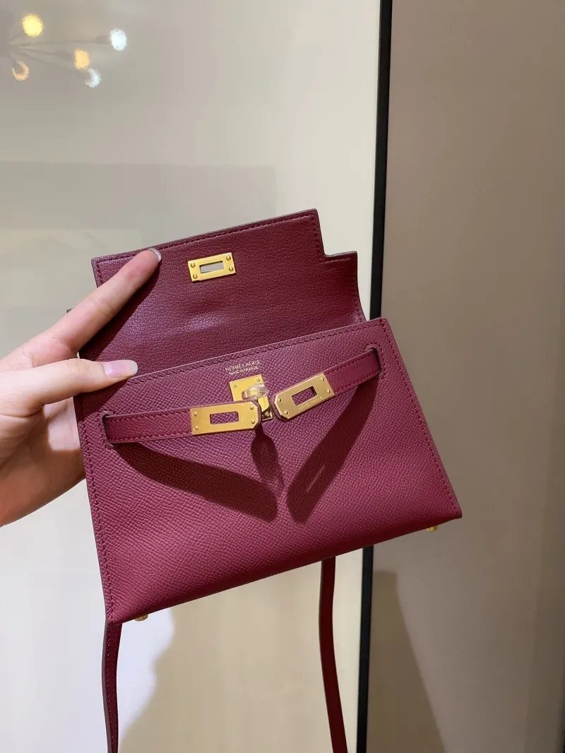 Hermes Burgundy Mini Kelly Leather Crossbody Bag - Image 8