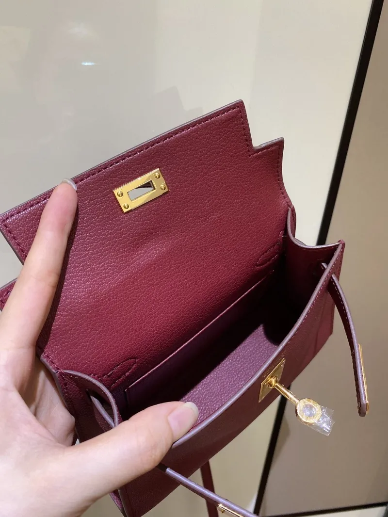 Hermes Burgundy Mini Kelly Leather Crossbody Bag - Image 9