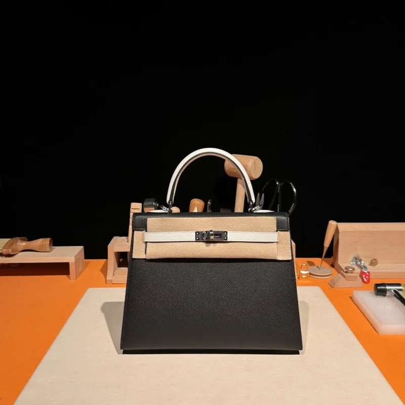 Hermes Black White Kelly Leather Handbag 164