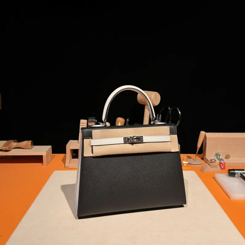 Alternative view of Hermes Black White Kelly Leather Handbag 164