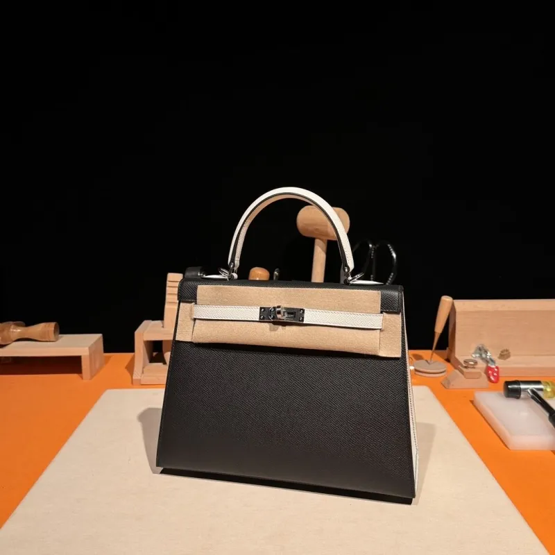 Hermes Black White Kelly Leather Handbag 164 - Image 3