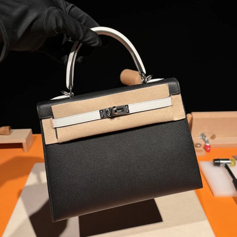 Hermes Black White Kelly Leather Handbag 164 - Image 4
