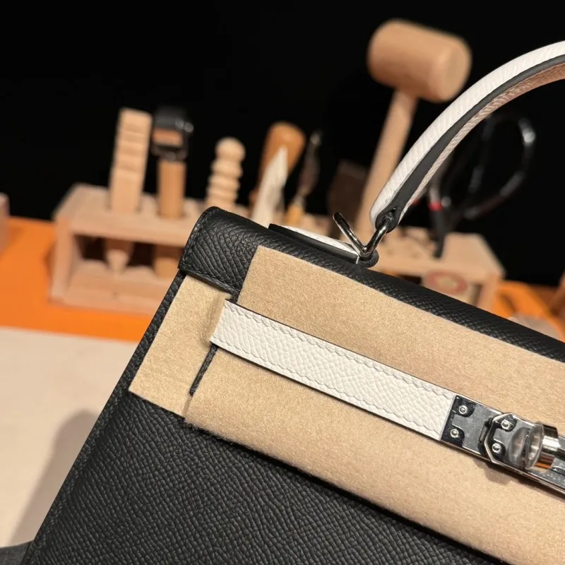 Hermes Black White Kelly Leather Handbag 164 - Image 5