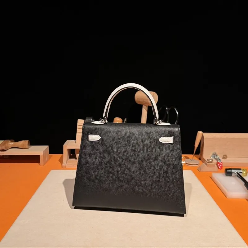 Hermes Black White Kelly Leather Handbag 164 - Image 8