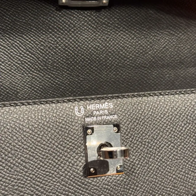 Hermes Black White Kelly Leather Handbag 164 - Image 9