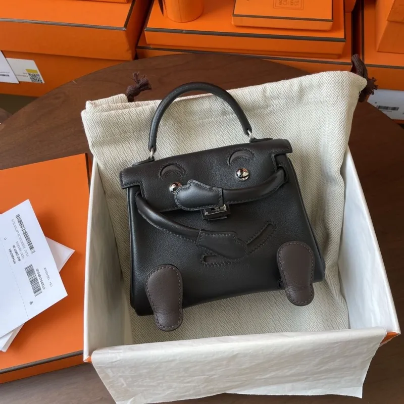 Hermes Kelly Doll Dark Gray Leather Bag 166