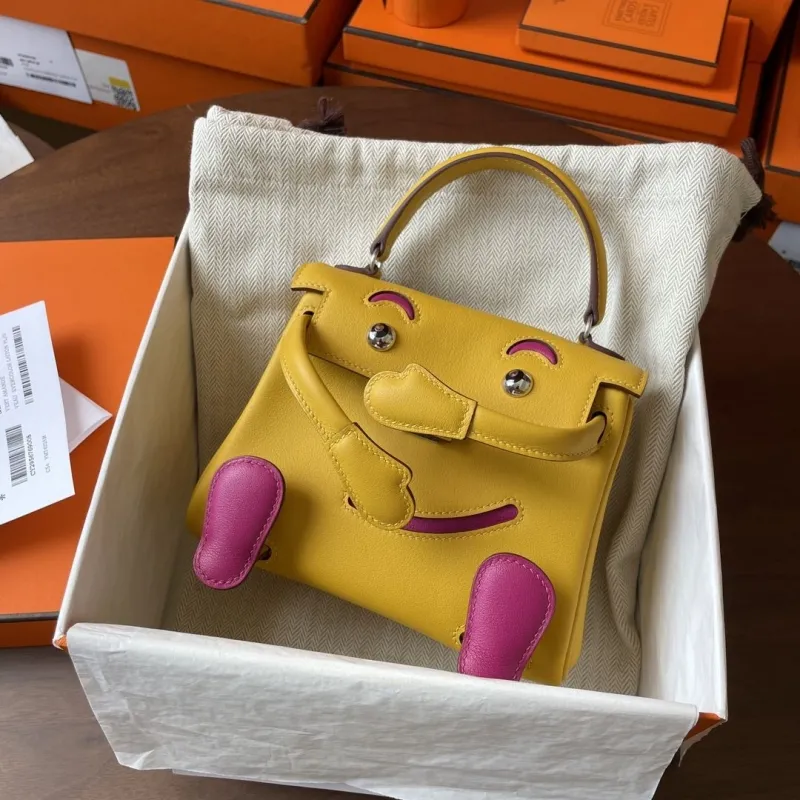 Hermes Yellow Pink Kelly Doll Leather Bag