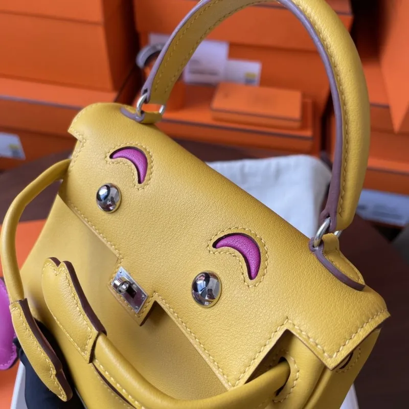Hermes Yellow Pink Kelly Doll Leather Bag - Image 5