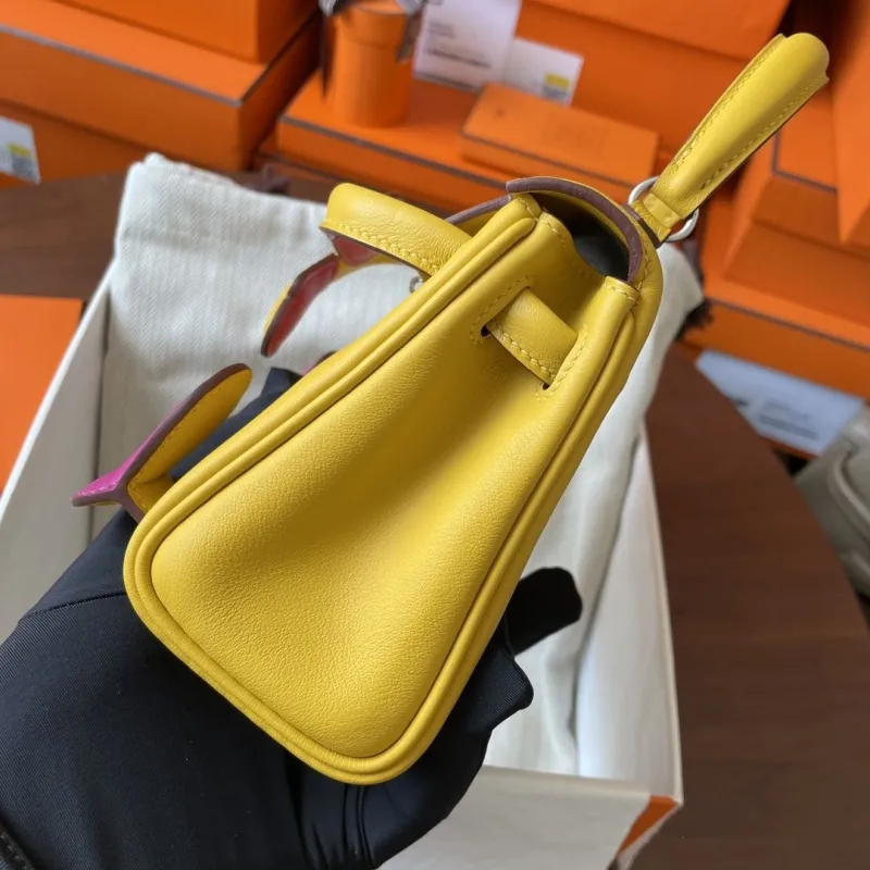 Hermes Yellow Pink Kelly Doll Leather Bag - Image 6