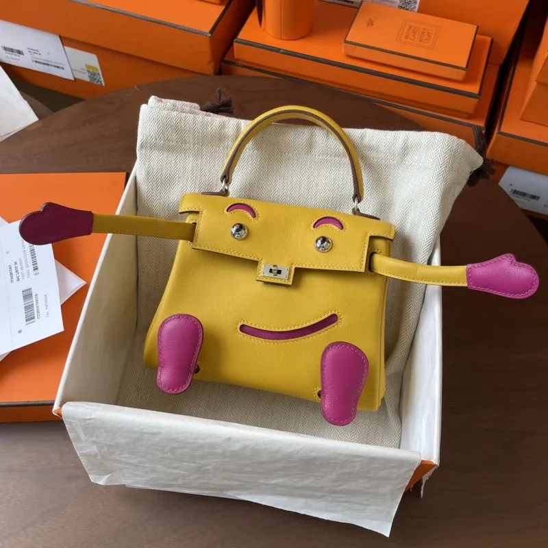 Hermes Yellow Pink Kelly Doll Leather Bag - Image 8