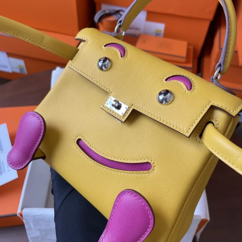 Hermes Yellow Pink Kelly Doll Leather Bag - Image 9