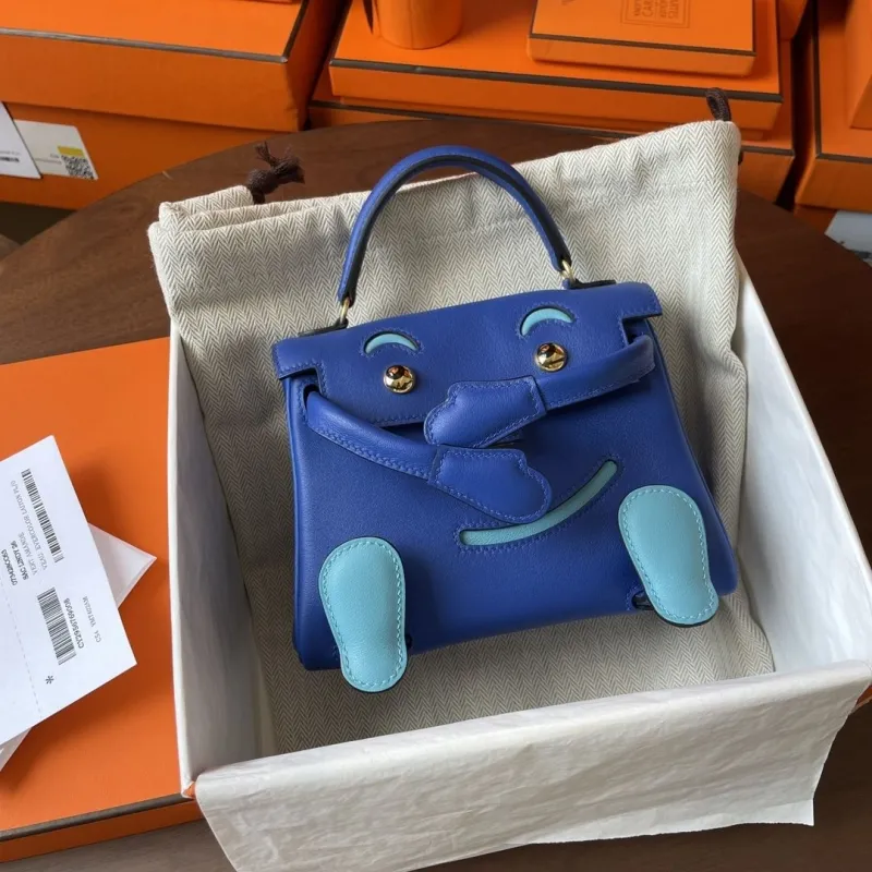 Hermes Kelly Doll Blue Leather Handbag