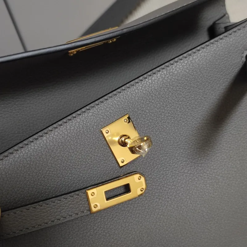 Hermes Gray Leather Kelly Bag 192 - Image 8