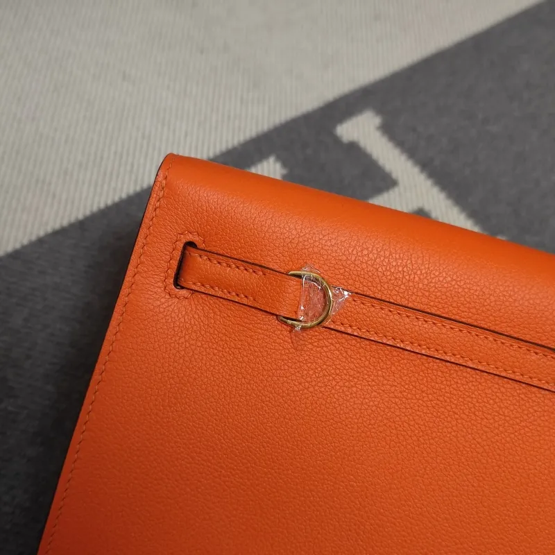 Hermes Orange Kelly Leather Bag 197 - Image 6