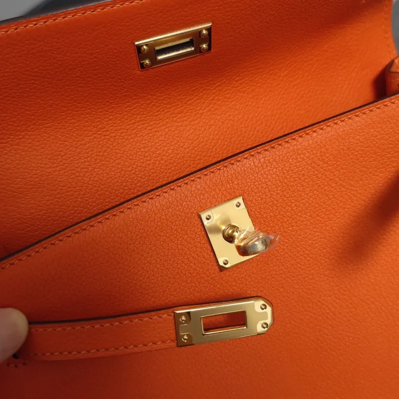 Hermes Orange Kelly Leather Bag 197 - Image 8