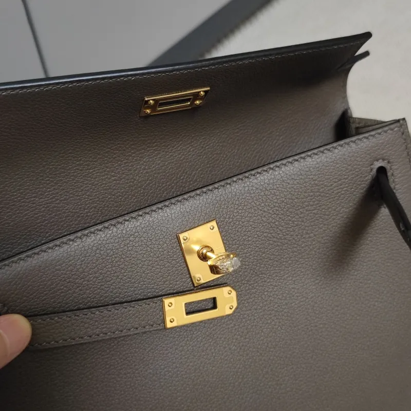 Hermes Gray Leather Kelly Bag - Image 7