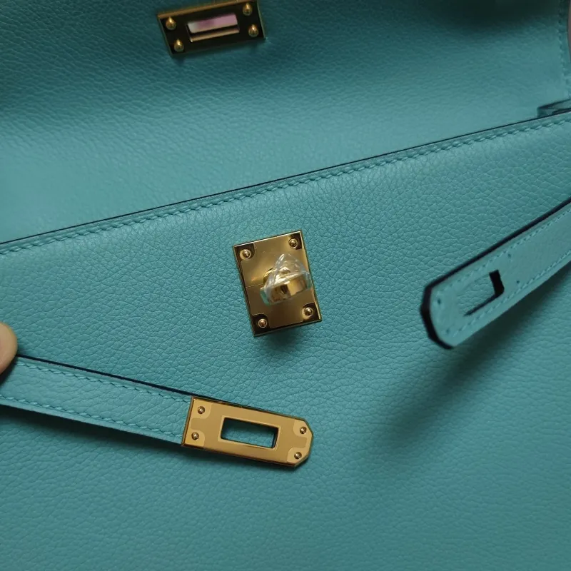 Hermes Turquoise Kelly Leather Handbag - Image 7