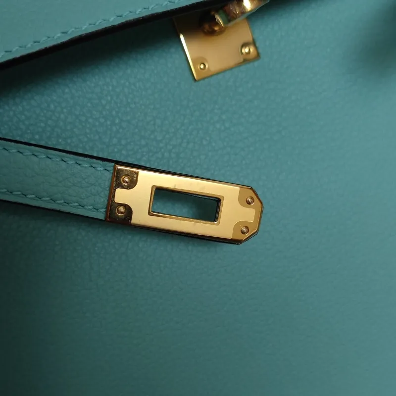 Hermes Turquoise Kelly Leather Handbag - Image 8