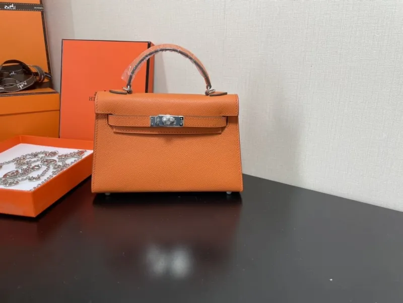 Hermes Orange Mini Kelly Leather Handbag