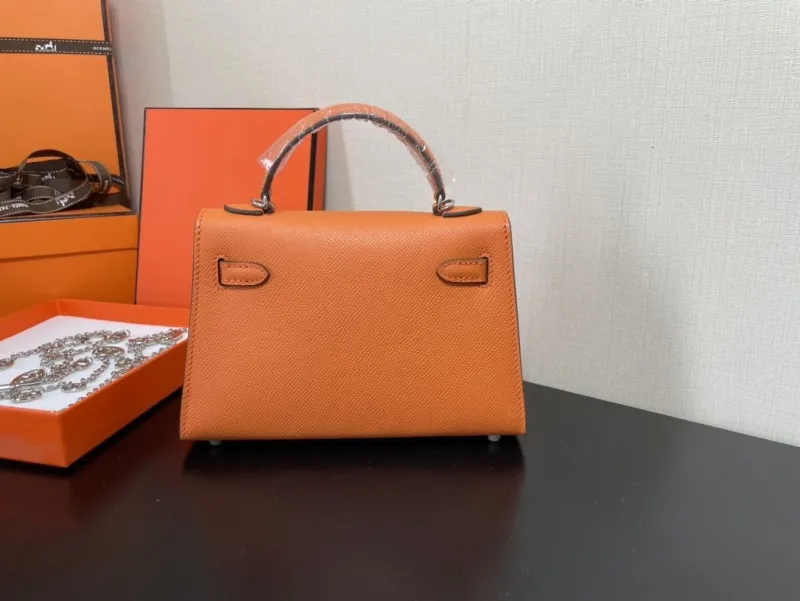 Hermes Orange Mini Kelly Leather Handbag - Image 3