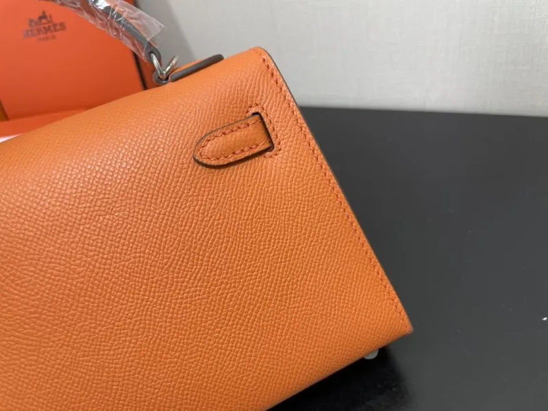 Hermes Orange Mini Kelly Leather Handbag - Image 4
