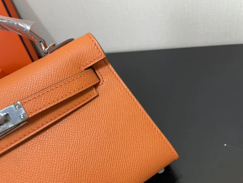 Hermes Orange Mini Kelly Leather Handbag - Image 5