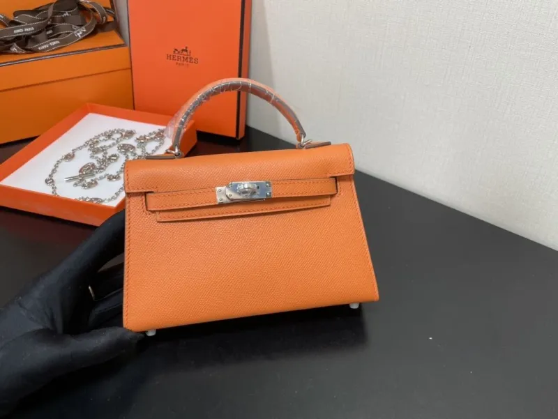Hermes Orange Mini Kelly Leather Handbag - Image 6