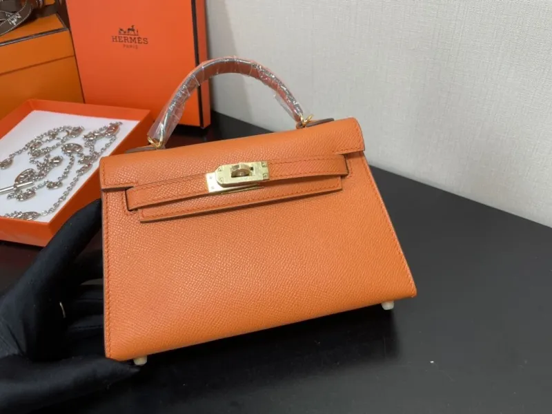 Hermes Orange Mini Kelly Handbag 237 - Image 5