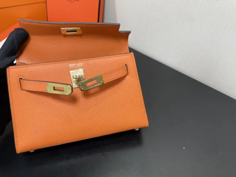Hermes Orange Mini Kelly Handbag 237 - Image 7