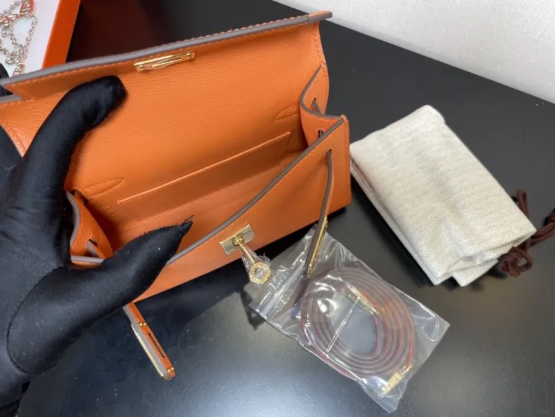 Hermes Orange Mini Kelly Handbag 237 - Image 9