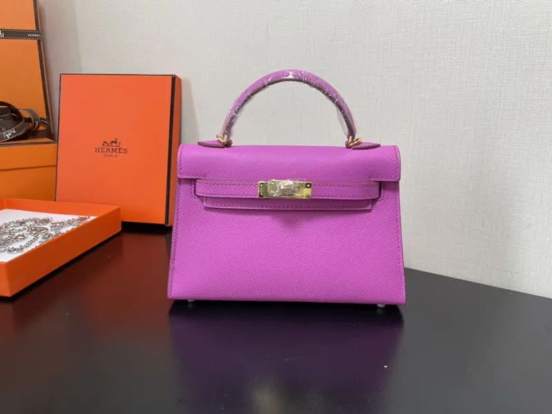 Hermes Mini Purple Kelly Leather Handbag 241