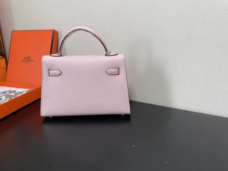 Hermes Pink Mini Kelly Leather Handbag - Image 3