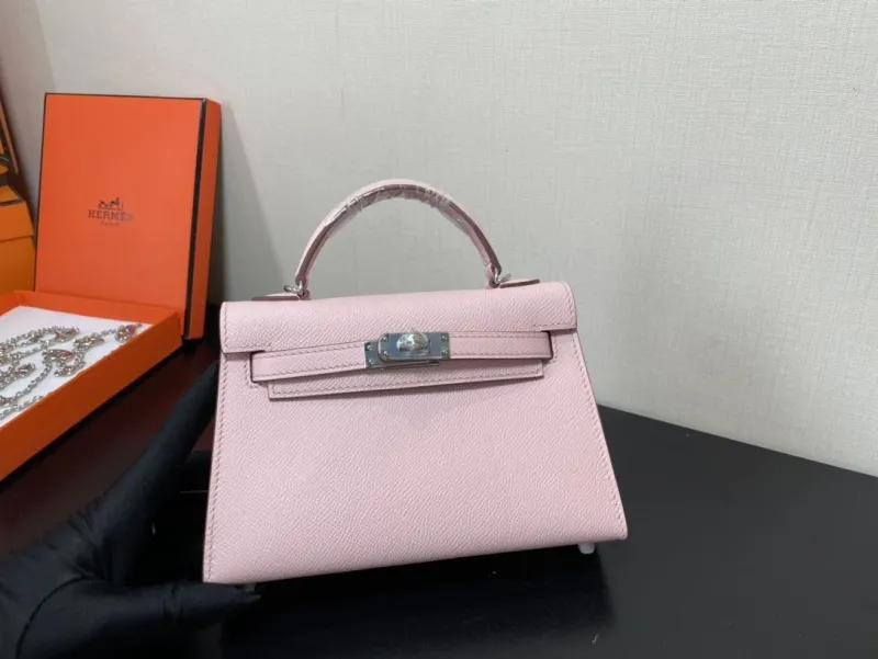 Hermes Pink Mini Kelly Leather Handbag - Image 4
