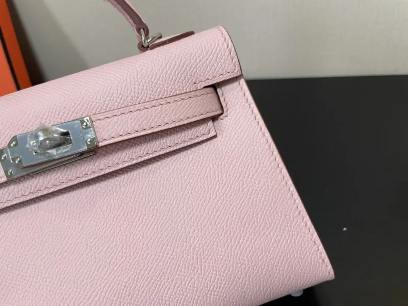 Hermes Pink Mini Kelly Leather Handbag - Image 5