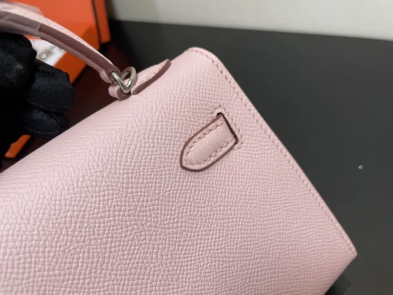 Hermes Pink Mini Kelly Leather Handbag - Image 6
