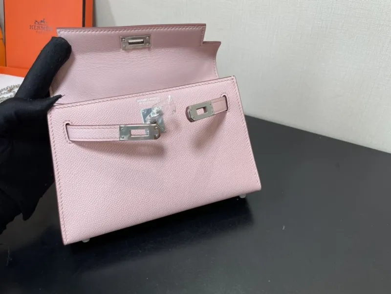 Hermes Pink Mini Kelly Leather Handbag - Image 7