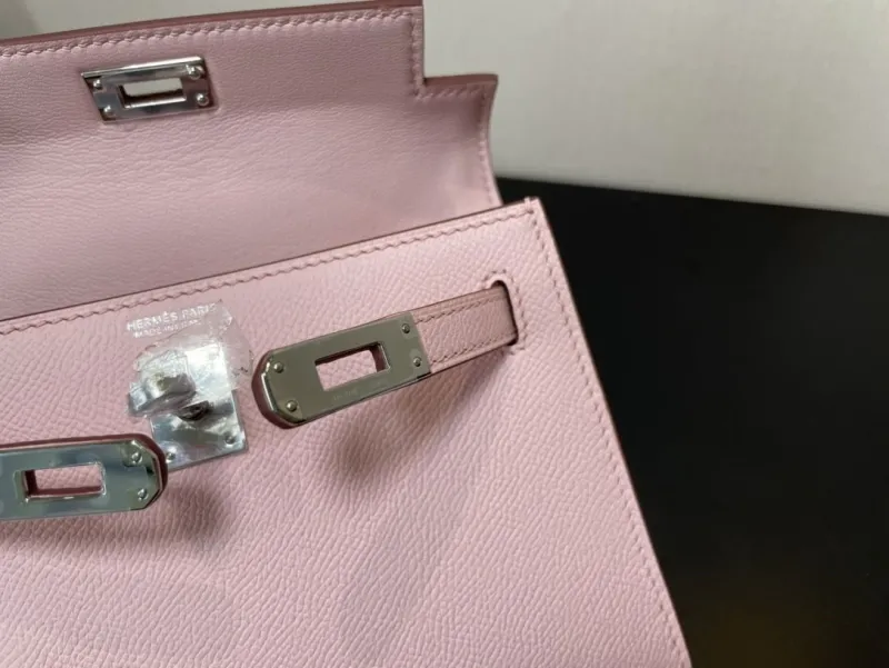 Hermes Pink Mini Kelly Leather Handbag - Image 8