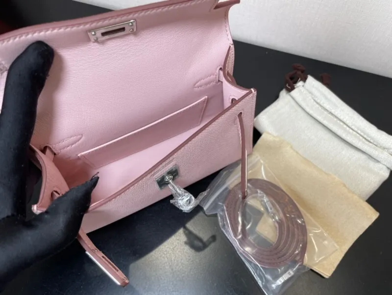Hermes Pink Mini Kelly Leather Handbag - Image 9
