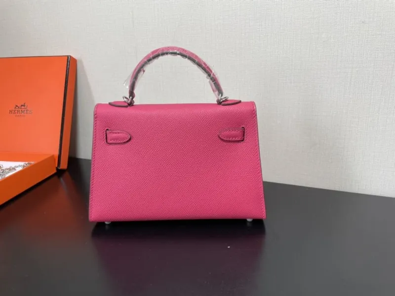 Hermes Pink Mini Kelly Leather Handbag - Image 3