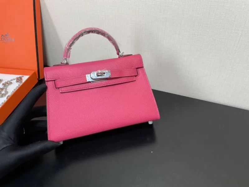 Hermes Pink Mini Kelly Leather Handbag - Image 6